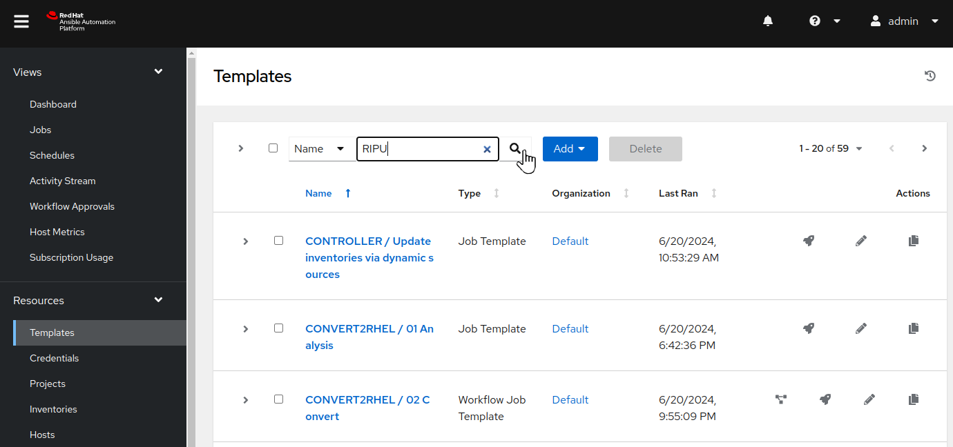 Enter RIPU filter on AAP Web UI