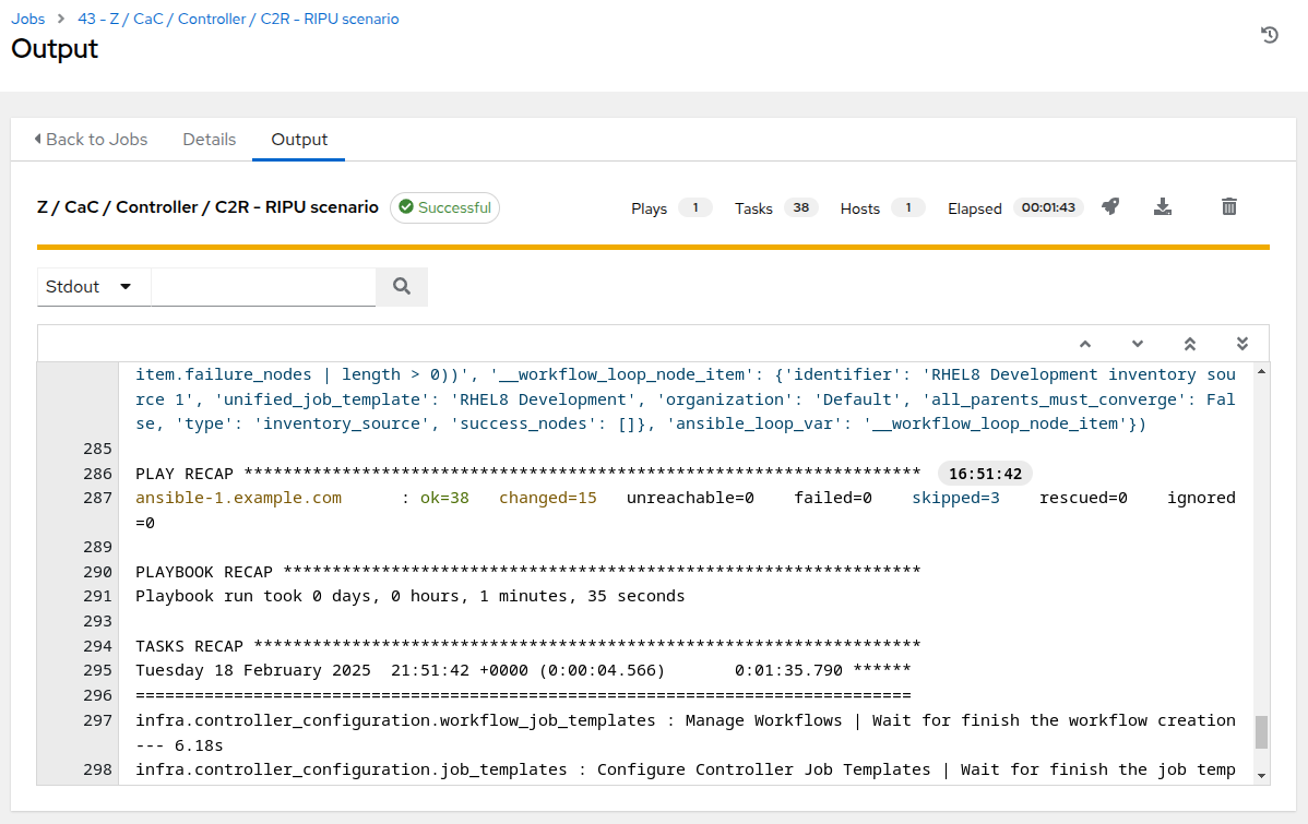 RIPU job output on AAP Web UI
