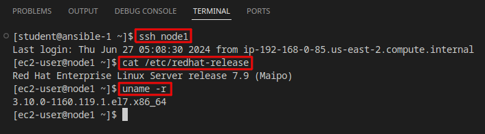 command output showing the host is back to RHEL7 installed